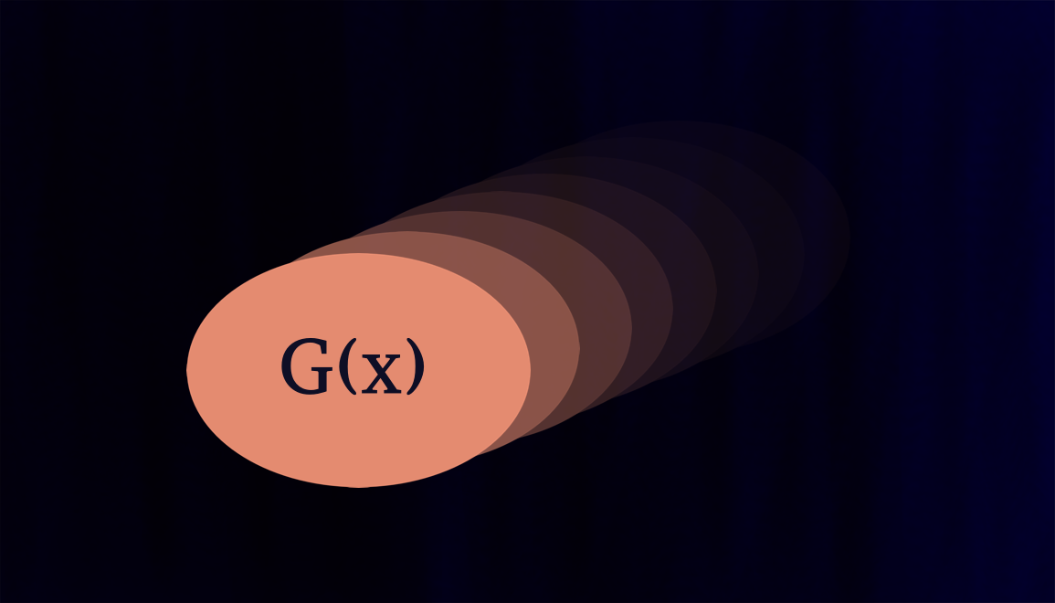 Unendliche viele Gedankenblasen mit einer symbolischen Formel verschwinden in der Dunkelheit