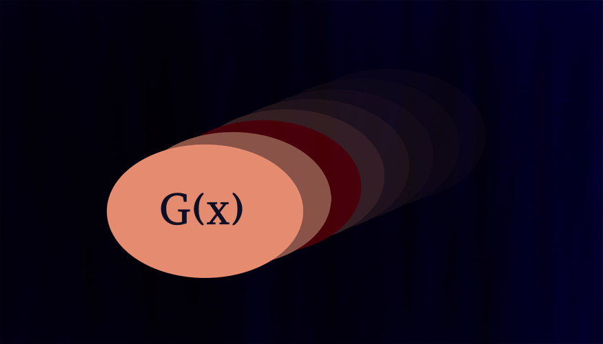 Unendliche viele Gedankenblasen mit einer symbolischen Formel verschwinden in der Dunkelheit. Ein Gedanke ist rot eingefärbt als Symbol für seine Unmöglichkeit.
