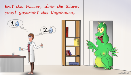 Eine Wissenschaftlerin im Laborkittel arbeitet mit Wasser und Säure